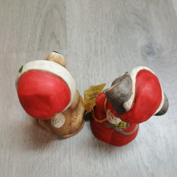 Vintage Christmas Critter Bells Porcelain Dog Mouse Set Of 2 Bisque 4 Inch - Picture 4 of 7